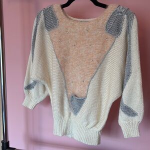 80’s Vintage Nannell Elegant Cream and Gray Women's Sweater